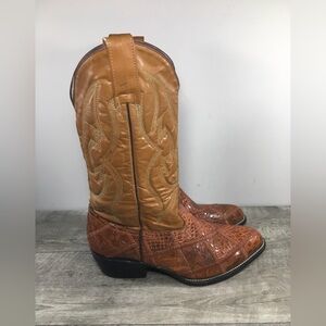 Mens Arango Western Brown Croc Moc Embossed Leather Cowboy Pull On Boots Size 6